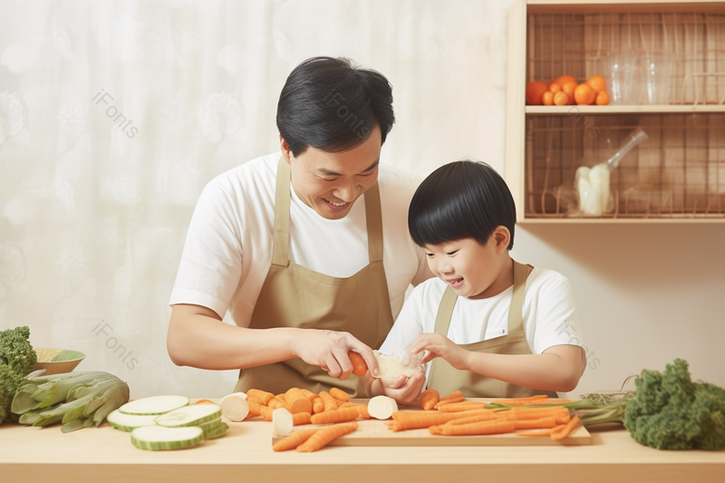 快乐的孩子和父亲享受居家厨房煮菜教学,高清,摄影图,摄影图片,图片大全,摄影图免费下载